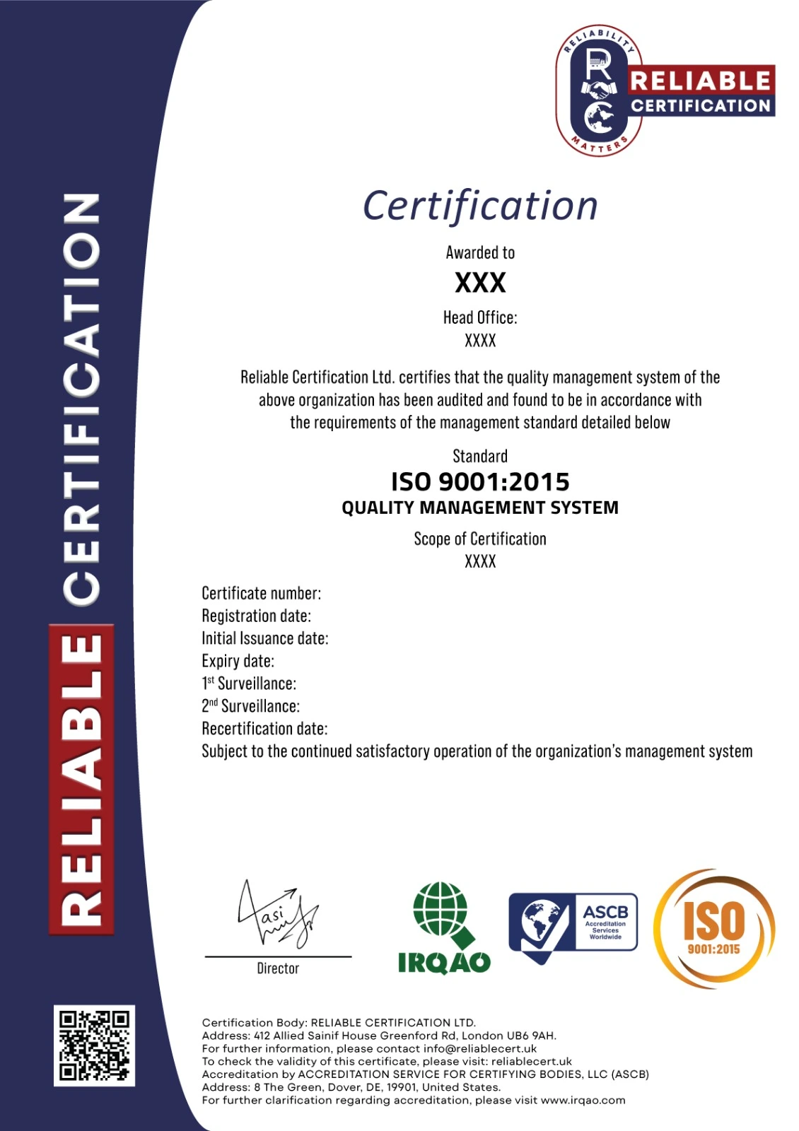 Reliable Cert Sample Certificate